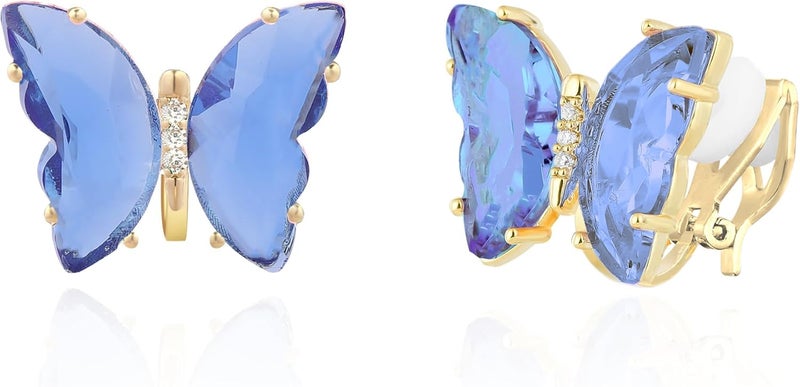 YOQUCOL Butterfly Shape Crystal Clip On Earrings Non Pierced Golden Stud for Women - Image 1